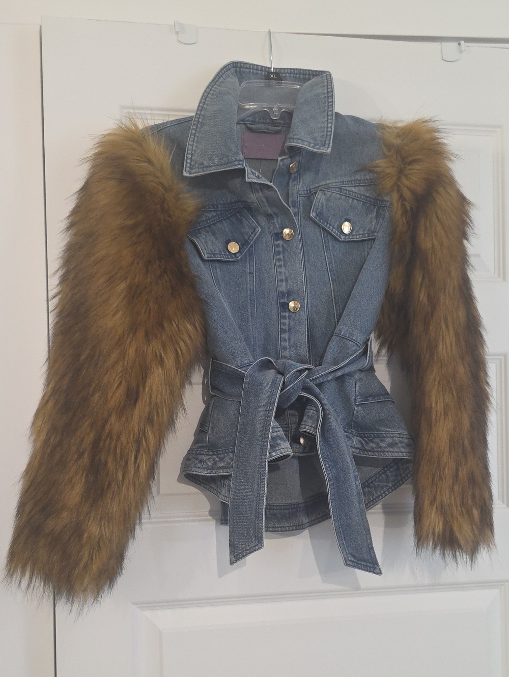 *BNWT* Peplum Denim Jacket with Faux Fur Sleeves!! FAB